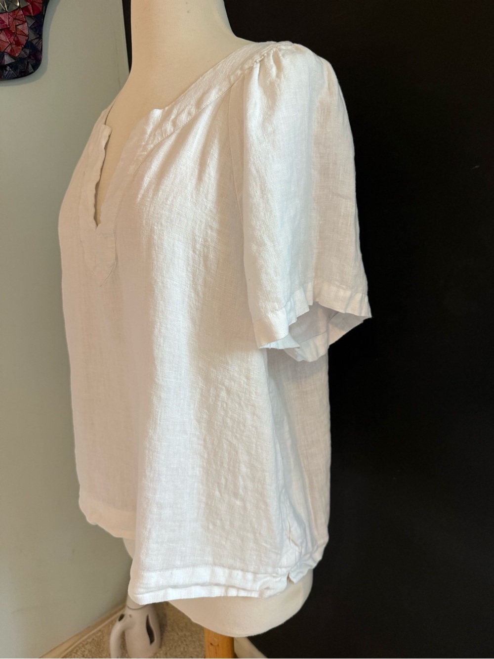 J. Crew White Linen Split-Neck Blouse size large - Picture 4 of 7